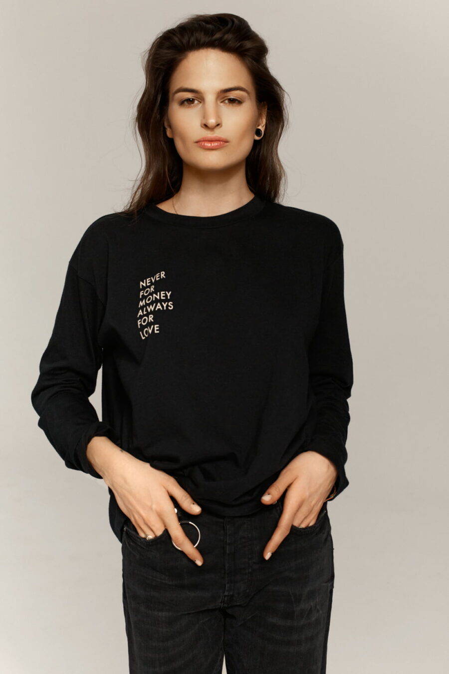 Longsleeve / never for money / czarny - obrazek 3